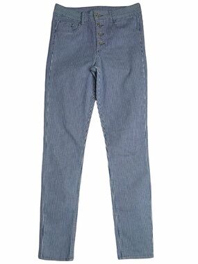 H&M &Denim High Waist Skinny Ankle Jeans Striped Button Fly Stretch 27